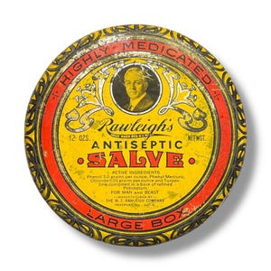 Rawleigh&#39;s Antiseptic Salve Empty Tin Pharmacy Memorabilia Advertising Ephemera