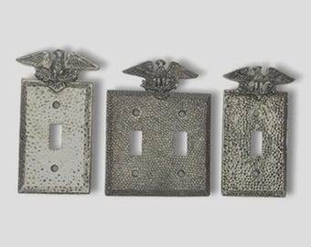 3 Federal Eagle Hammered Metal Light Switch Plates Colonial American Patriotic