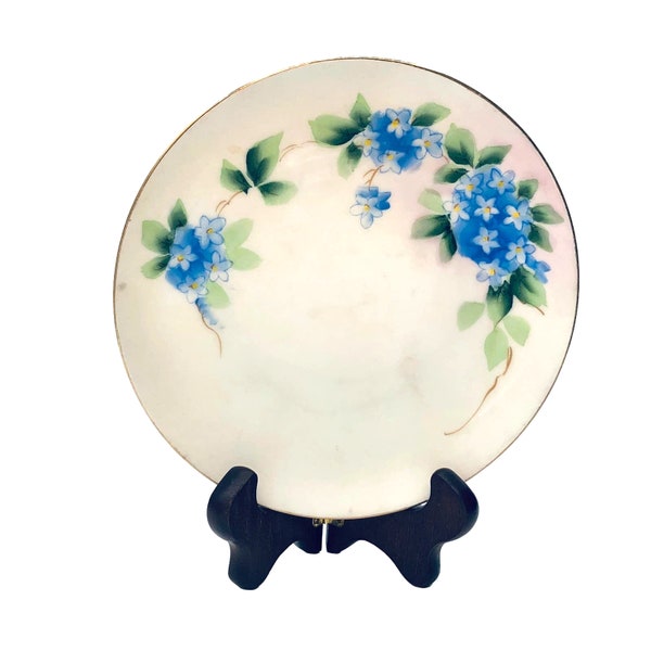 Meito Hand painted blue flower bread plate, vintage china, made in Japan, 7 inch