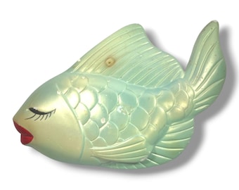 MCM Chalkware Anthropomorphic Fish Miller Studio Wall Decor Pearlized
