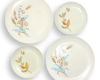 Melamine Dishes Dinner Snack Plates Blue Brown Autumn Wheat Melmac Dinnerware