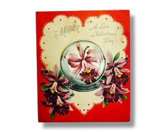Vintage 1950s Valentine's Day Greeting Card Mother Orchids Holiday Ephemera