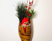 Vintage Dutch Wooden Shoe Christmas Gnome Christmas Floral Shelf Decoration Folk art