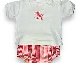 Vintage Baby Shorts outfit, Striped Horse, Snapped Diaper cover, Circus, 1950s