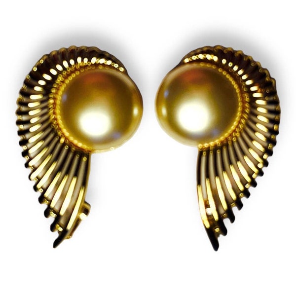 Sarah Coventry, Pearl Flight Earrings, Double Clip on, Oversized, Gold tone, 1960s, Wedding, Vintage Fashion Jewelry, Gift for her