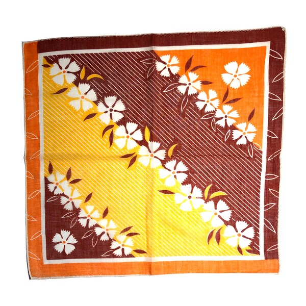 Vintage handkerchief, Stylized Flowers, Midcentury Women's Accessory