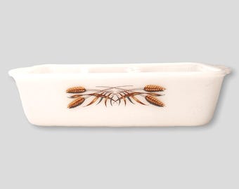 Fire King Loaf pan Golden Wheat Autumn bread pan casserole dish Vintage Mid Century Modern kitchen
