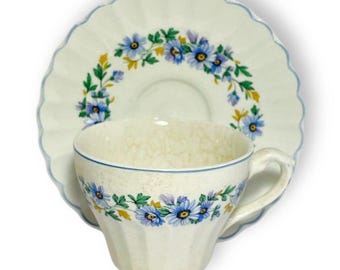 Cup and Saucer J&G Meakin Alpine Mist Classic White Blue Flowers Vintage Dishes