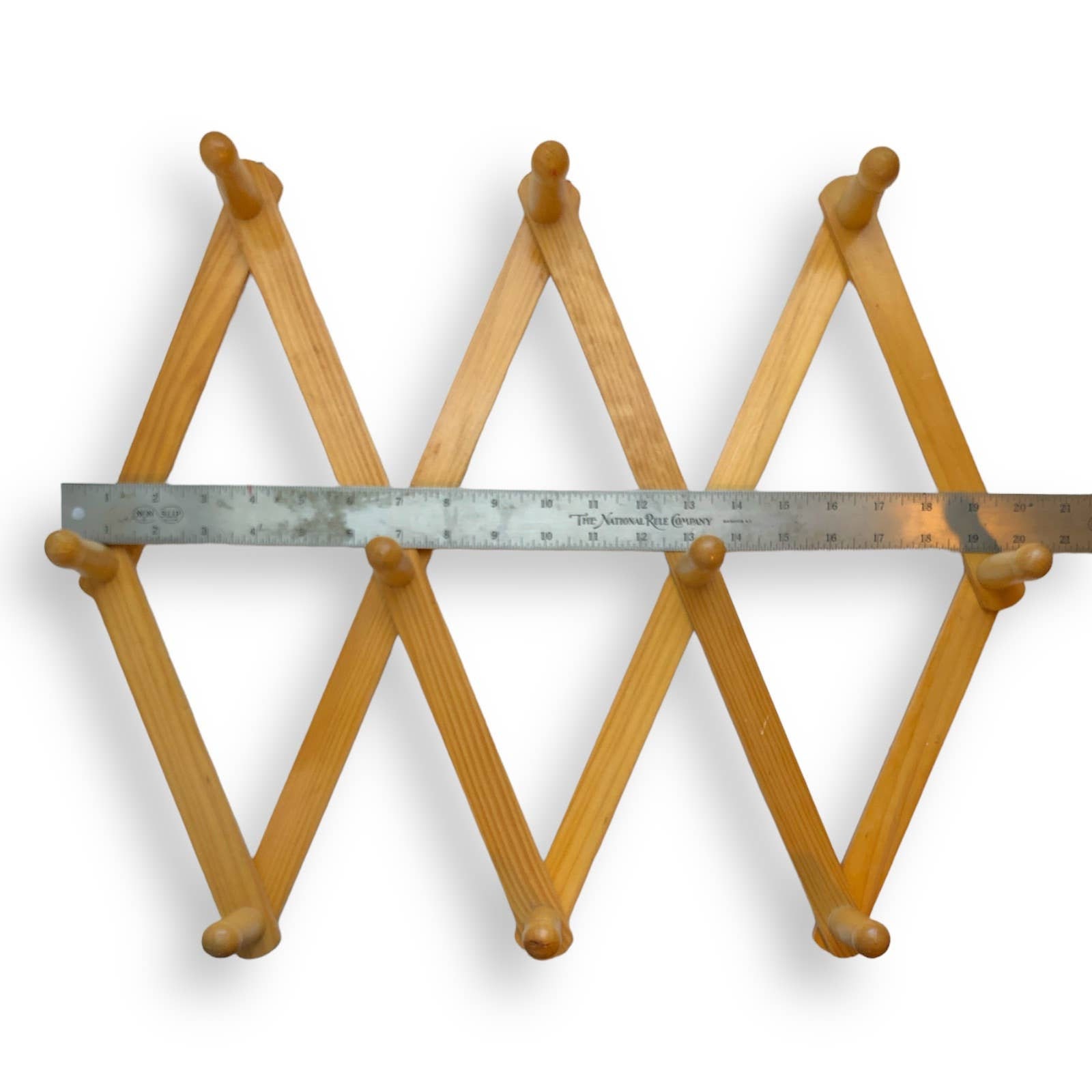 Accordion 10 Peg Hanger, Wooden Expandable Rack, Coat, Hat, Mug