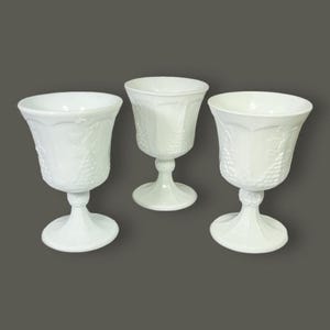 3 White Milk Glass Grape Goblet Indiana Glass Co Vintage Colony Harvest Wedding Christmas Decor