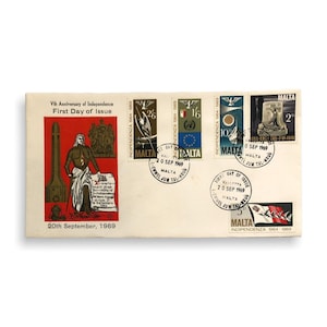 Malta Independence 5th Anniversary Stamp, First Day issue envelope, 1969 Ephemera
