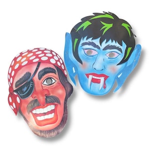2 Vintage Die Cut Halloween Masks Pirate Vampire