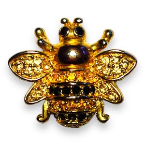Vintage Honey Bee Pin Crystals Gold Tone Insect Bug Fashion Jewelry Unmarked