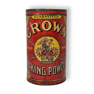 Crown Baking Powder Antique Advertising Tin Vintage Kitchen Decor 1900s