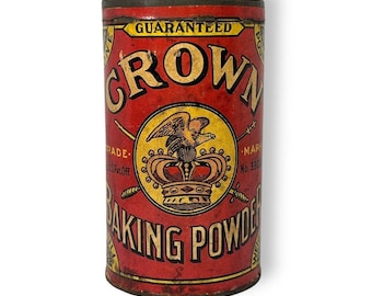 Crown Baking Powder Antique Advertising Tin Vintage Kitchen Decor 1900s