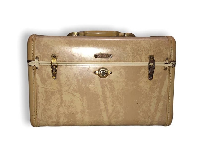 Samsonite Train Case Marbled Tan Wedding Travel Decor Etsy