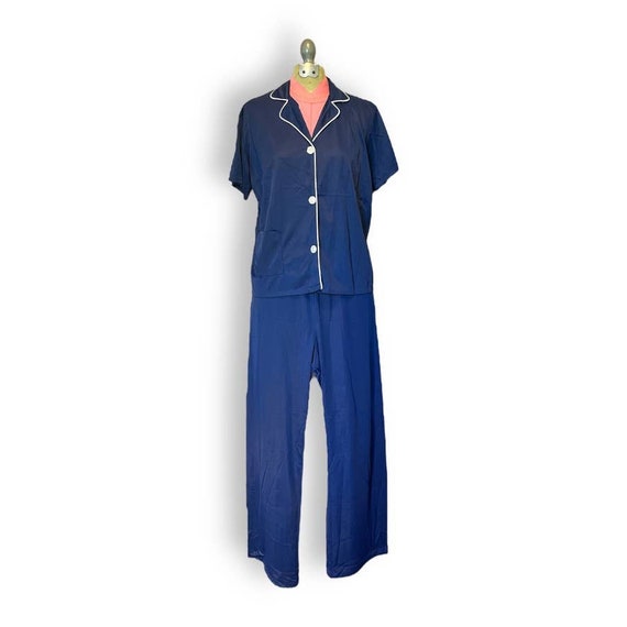 2 Pc Women's Loungewear Pajamas Navy Blue Top Pan… - image 1