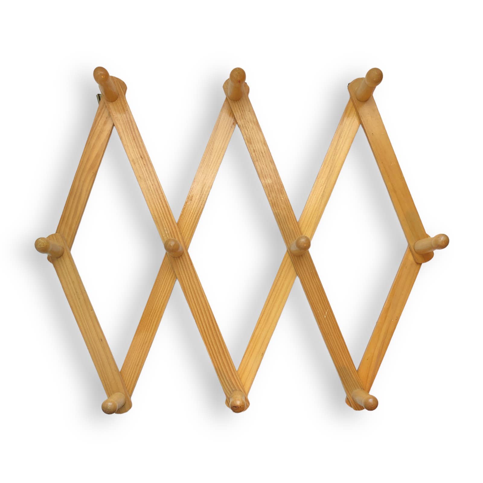 Accordion 10 Peg Hanger, Wooden Expandable Rack, Coat, Hat, Mug