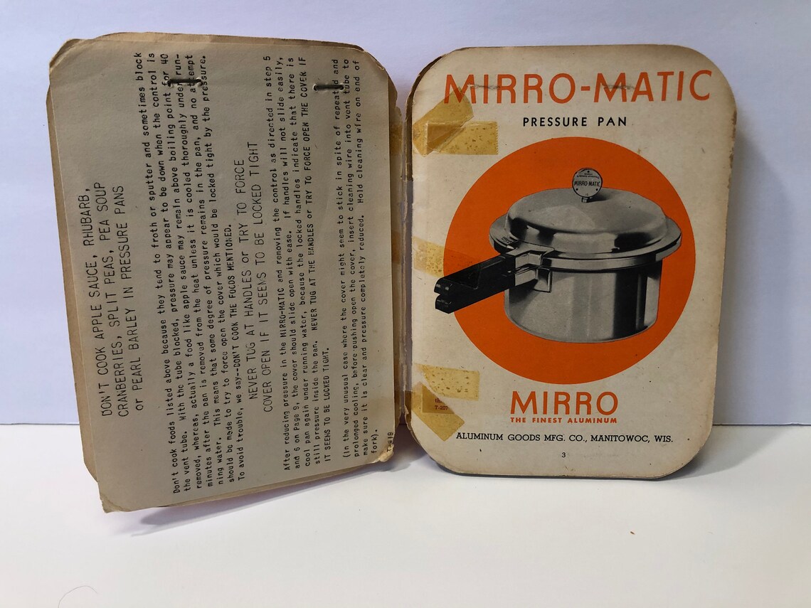 Mirro Matic Pressure Pan recipe book instructions pressure Etsy
