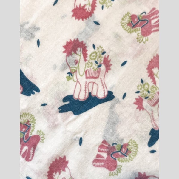 Vintage Children's Pillowcase, Pink Blue Donkeys, Horses, Handmade, Cotton Bedding