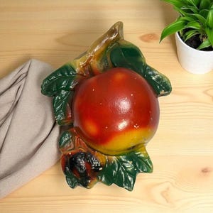Chalkware Apple String Holder Dispenser Vintage Kitchen Granny Core Wall Hanging