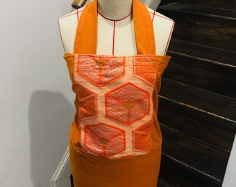 Kimono mode dress, made from antique Obi(Kimono Sash) and vintage fabric!