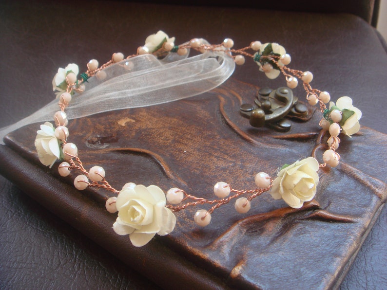 ivory crown accessory flower girl Rose gold flower girl hair head crown wedding rose gold headpiece flower girl crown ivory hair piece