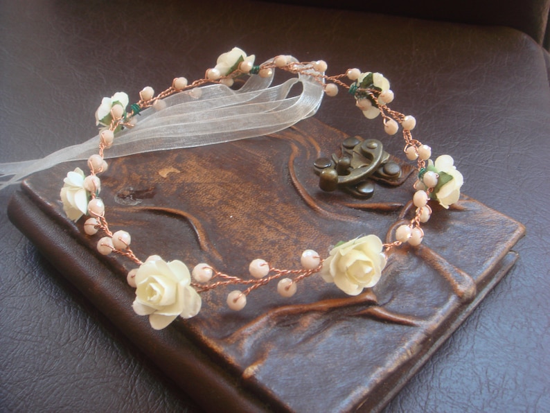 ivory crown accessory flower girl Rose gold flower girl hair head crown wedding rose gold headpiece flower girl crown ivory hair piece
