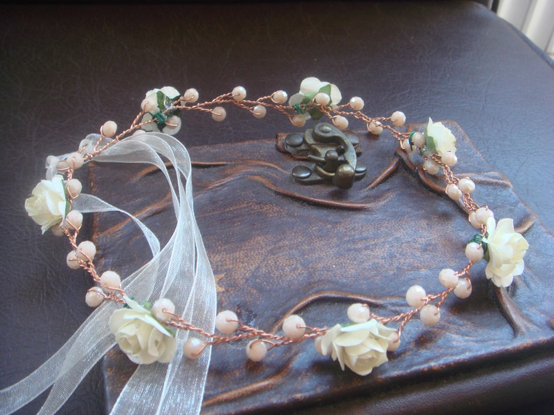 ivory crown accessory flower girl Rose gold flower girl hair head crown wedding rose gold headpiece flower girl crown ivory hair piece