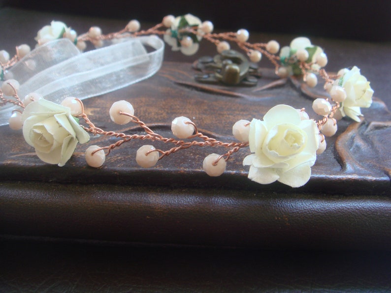 ivory crown accessory flower girl Rose gold flower girl hair head crown wedding rose gold headpiece flower girl crown ivory hair piece
