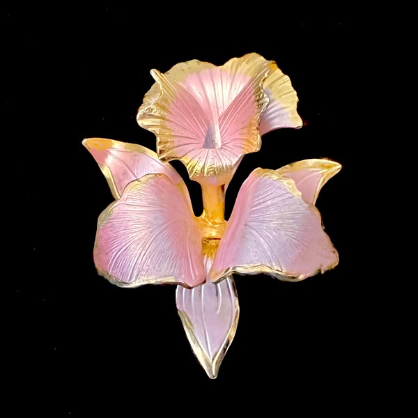Signed CERRITO ORIGINAL 1982 Orchid Brooch, Pale Pink Enamel, Gold-Plated Metal, Excellent Vintage Condition. FREE Domestic Shipping!