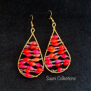 Teardrop Earrings, African Brass and Wooden Beads Handmade Earrings