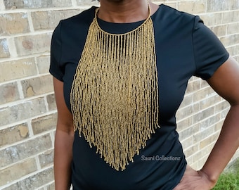 Gold Waterfall Necklace: Handmade African Beaded Maasai Jewelry
