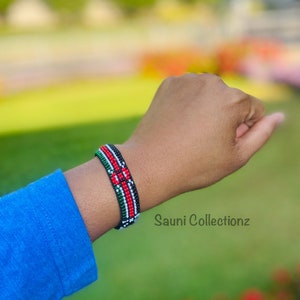 STRETCHABLE Kenya Flag Beaded Bracelet: Unisex Bangle