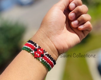 Kenya Flag Beaded Bracelet: Hand Woven Unisex Bangle (NON- STRETCHABLE)
