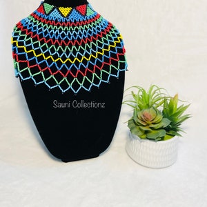 Multicolored Zulu Necklace, African Jewelry, Beaded Shoulder Necklace, South African Statement Necklace, Maasai Necklace, A gift for her.