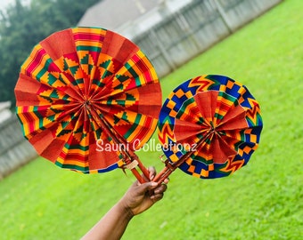 Kente Print fans, Deep Orange, RANDOM SIZES