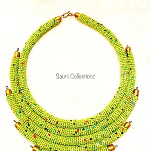 Beaded Maasai Jewelry, Green and White African Necklace, Maasai Jewelry,Kenyan necklace, African beaded necklace