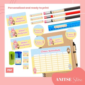 personalized school labels kawaii, chabubu school label design, pdf, school label chabubu, back to school girl labels, school label girl