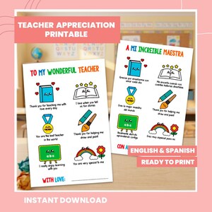 Bilingual End of Year Teacher Gift Last Day of School, No Prep Spanish English Teacher Gift, Student Printable Card, PDF Instant Download