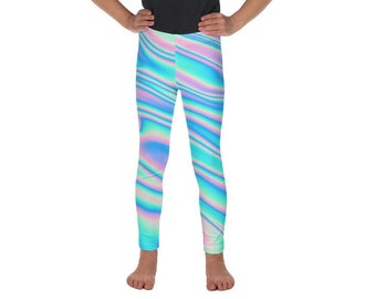 Holographic Swirls Sweeps Jiujitsu BJJ Kids Spats Holographic Look Leggings - MMA Jiu Jitsu Spats BJJ Unicorn Rainbow Athletic Kid Leggings