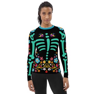 Dia De La Riva Mint Jiujitsu Womens Rashie Day of the Dead BJJ Rash Guard JiuJitsu De La Riva Guard Dia de los Muertos womens Rashguard