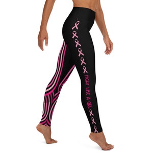 Junior's Pink Ribbon Think Pink V611 Black Athletic Workout Leggings One  Size + (XL-2XL)