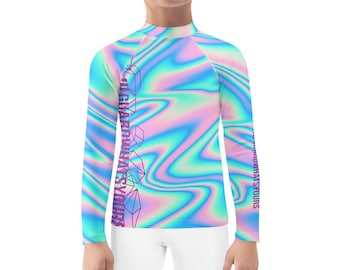 Holo Swirls Jiu Jitsu Kids Rashie - JiuJitsu Holograph Swirly BJJ Rainbow Swirls Jiu Jitsu RashGuard Holo Rainbows Kids BJJ  Rash Guard