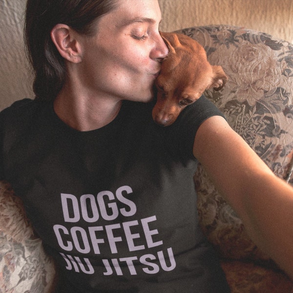 Dogs Coffee Jiu Jitsu Lavender Original GuardWhatsYours Unisex T-Shirt - Dogs Jiu-Jitsu Tees - Jiu Jitsu T-Shirt for Coffee Lovers of BJJ