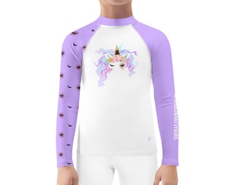 Jiu-i-Corn Hair Don&#39;t Care Jiu Jitsu Kids Rashie - JiuJitsu Unicorn BJJ Fighter Bruised, Taped Fingers, Mat Burns - Unicorn Kids Rash Guard