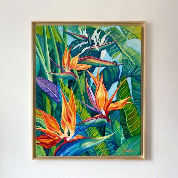 Tableau imprimé tropical strelitzia Oiseau de paradis