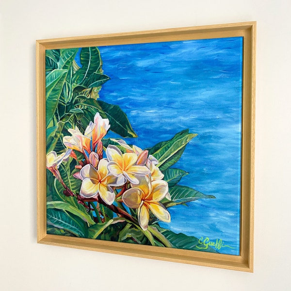 Tableau imprimé tropical Fleurs de frangipanier Plumeria acuminata