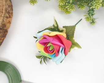 Rainbow Rose Buttonhole or Lapel/Wrist/Handbag Corsage, Artificial Wedding Flowers, Rose Corsage, Rose Buttonhole, Wrist Corsage, UK