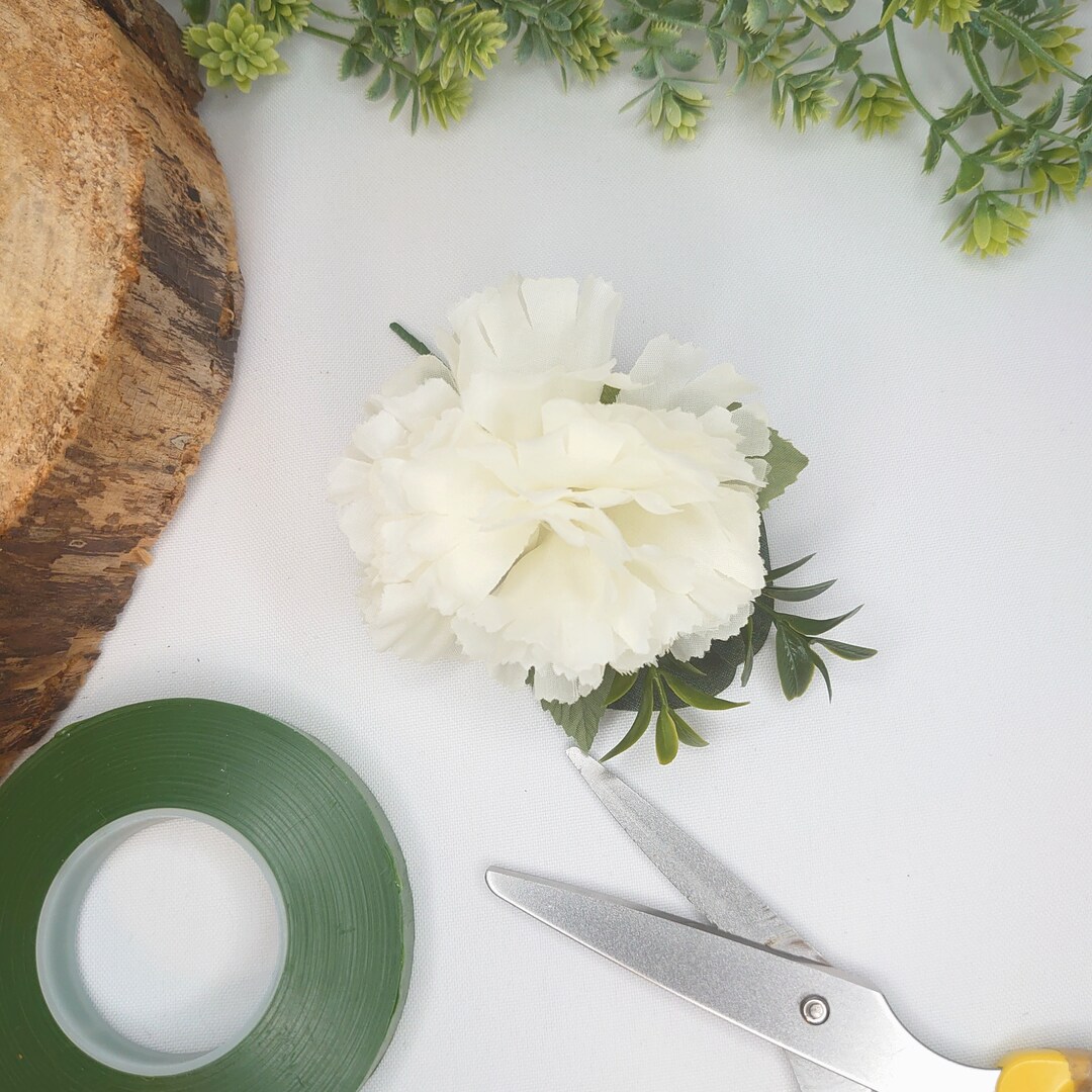White Carnation Buttonhole Artificial Wedding Flowers Etsy